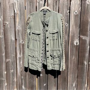 Stoosh army green linen blend utility jacket size small